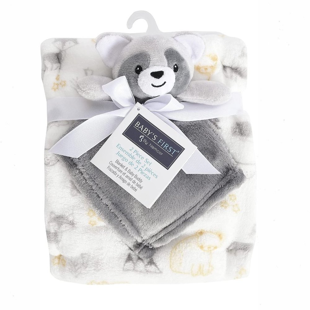 Plush Grey Raccoon Security Blanket 2 Piece Set Baby's First by Nemcor Lovey NWT